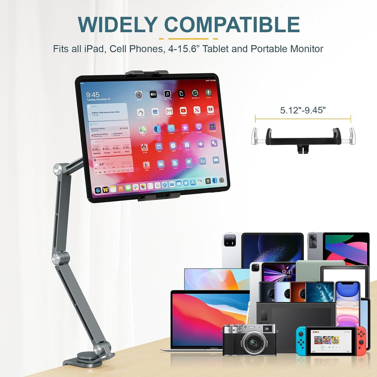 Verstelbare aluminium tablet desk stand met 360° rotatie