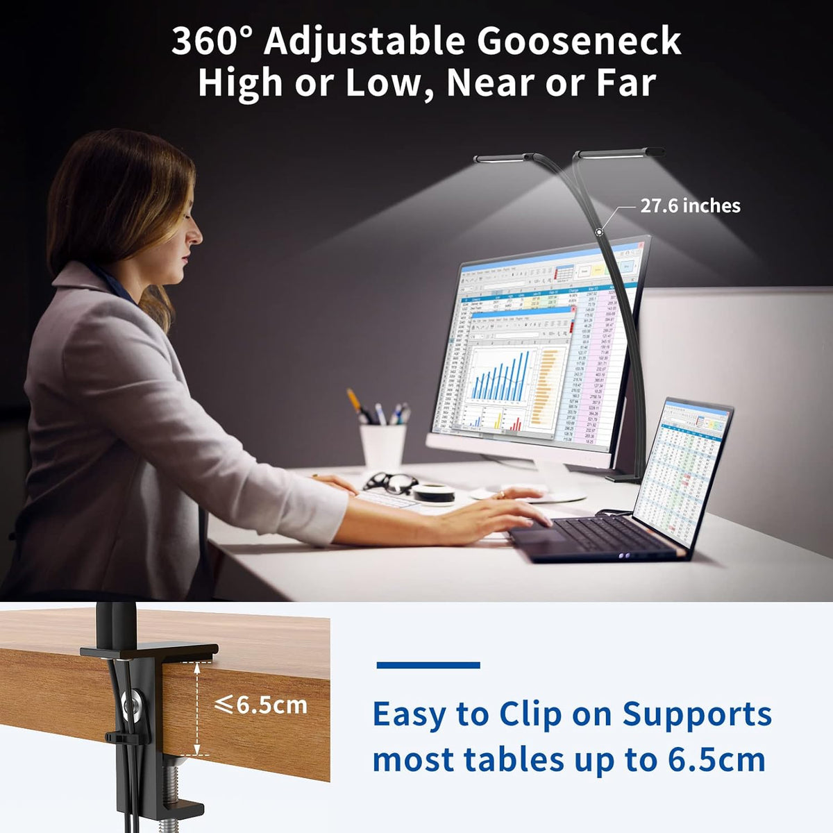 77 LED bureau klem lamp met 70cm flexibele hals