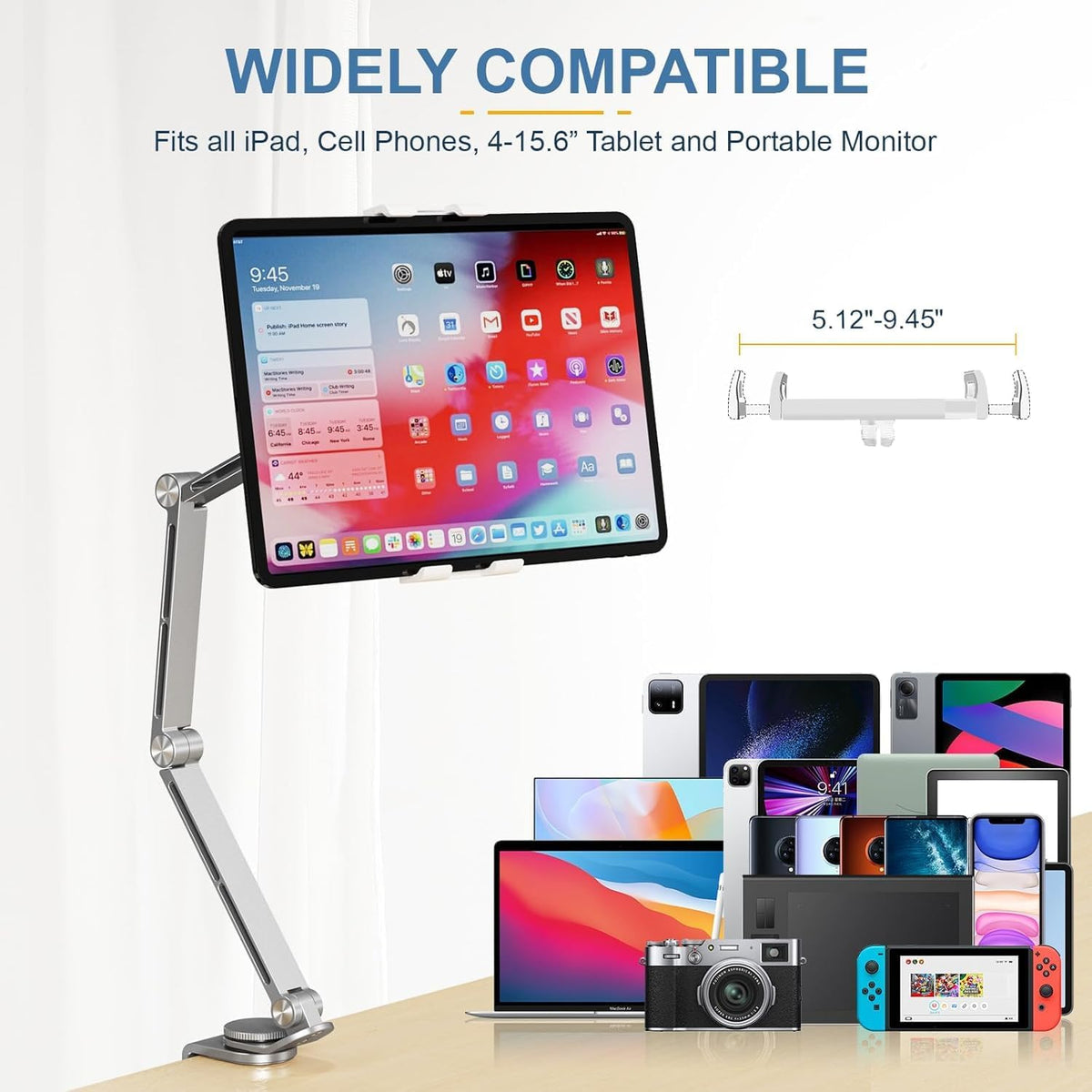 Verstelbare aluminium tablet desk stand met 360° rotatie