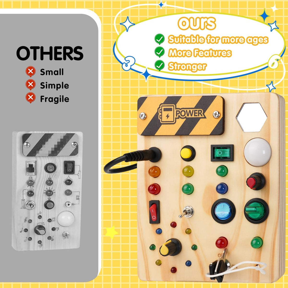 Montessori peuter prikbord met 27 led-lampjes