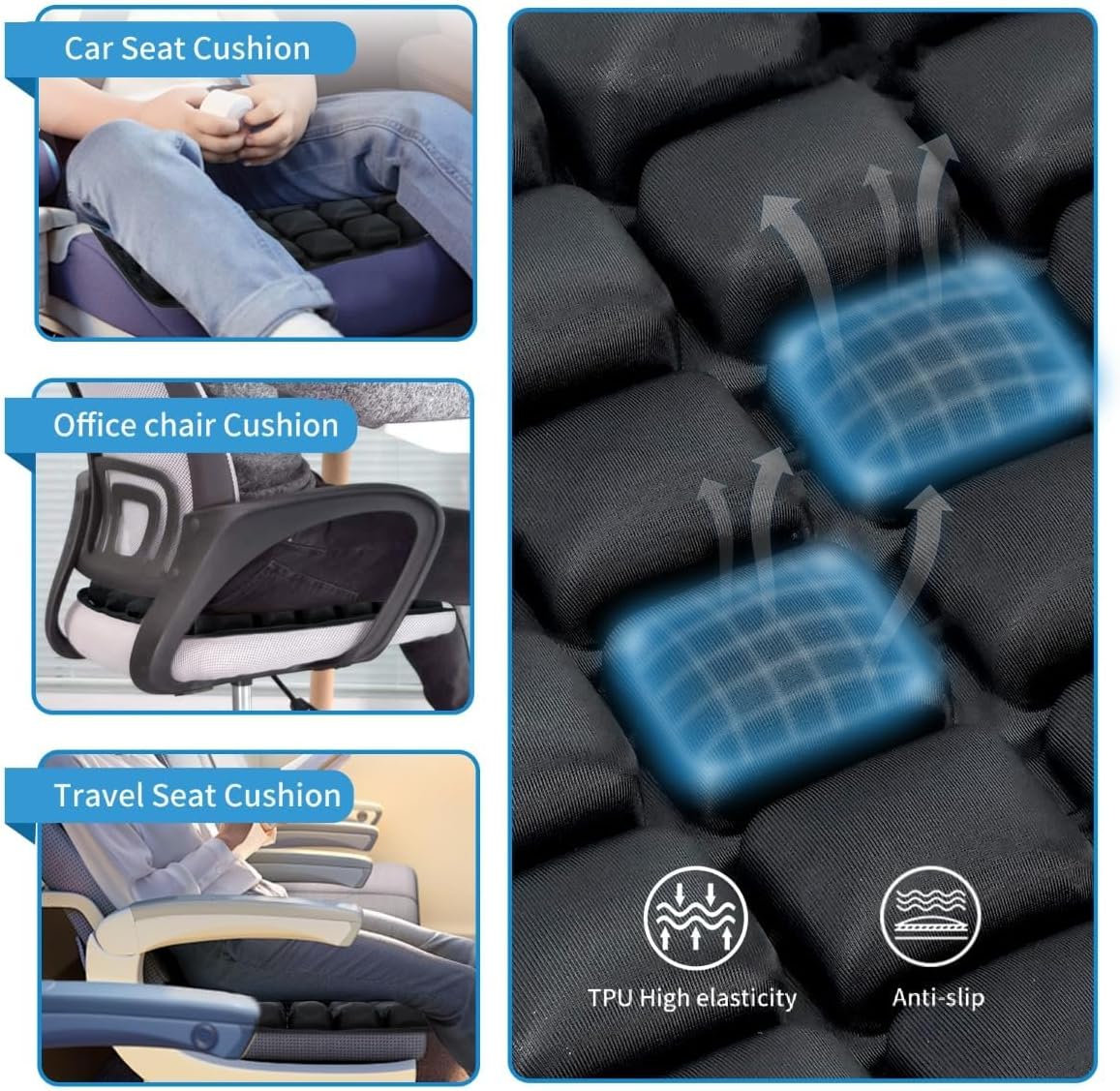 Opblaasbaar reisstoel kussen met ergonomische drukverlichting