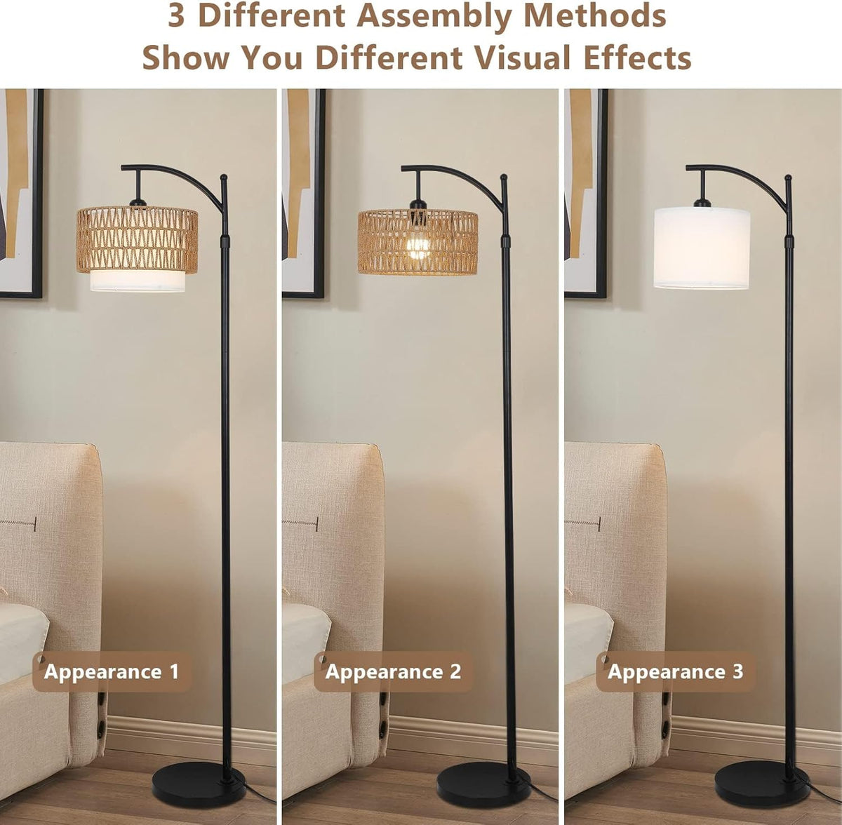 Boogvloerlamp met afstandsbediening & verwisselbare kappen