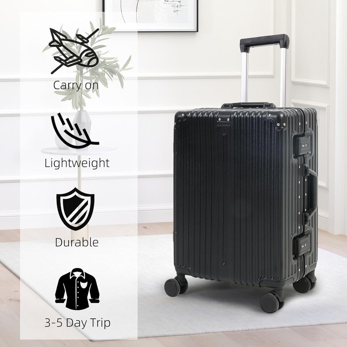 Aluminium frame handbagagekoffer met TSA-slot & stille wielen
