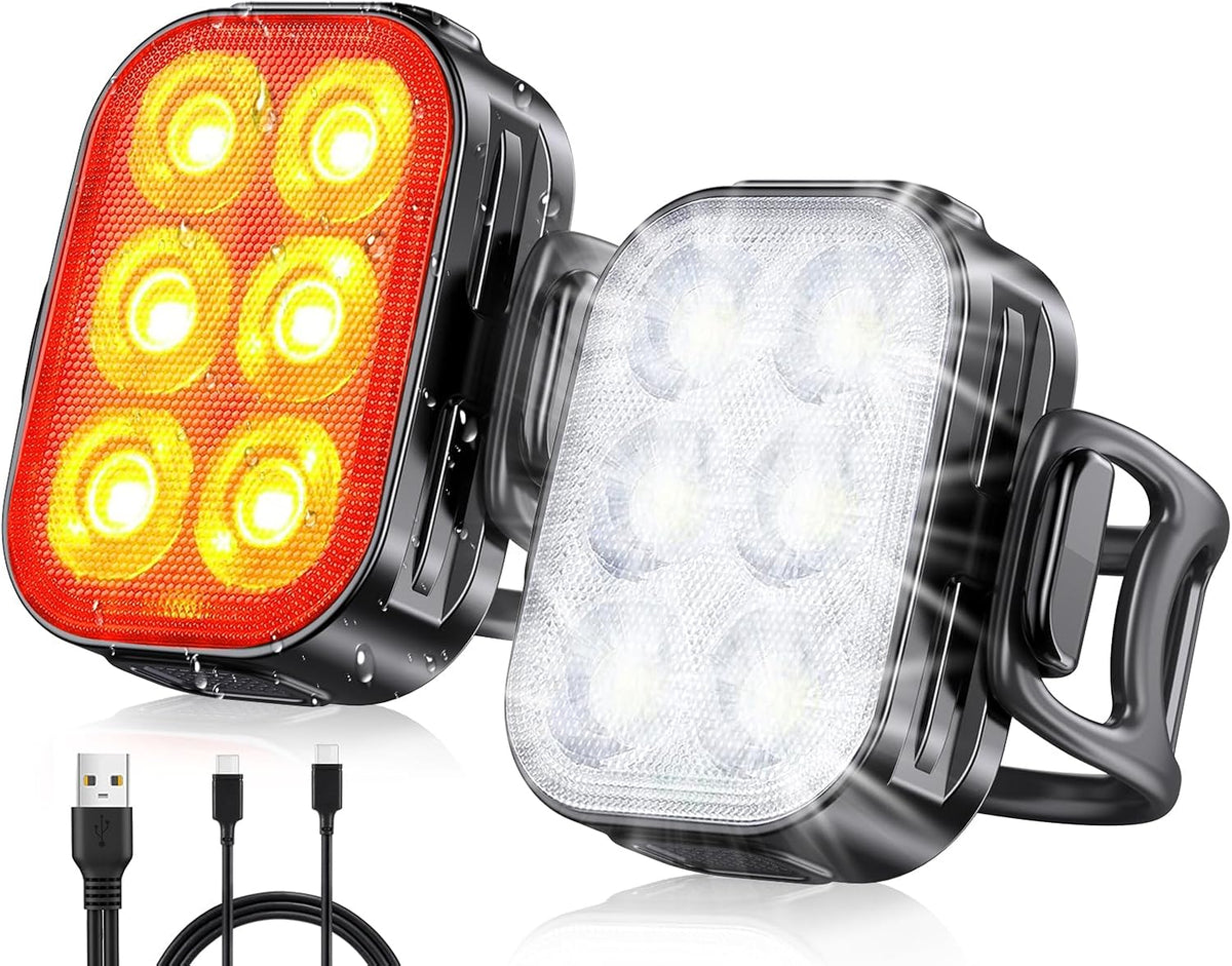 Ultra slank USB oplaadbare fietsverlichting set met 4+6 modi