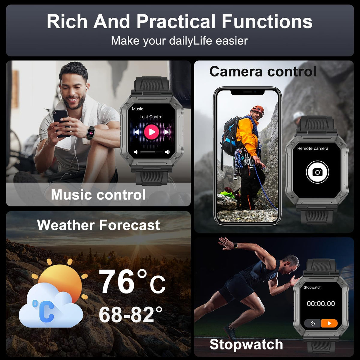 Militaire smartwatch voor mannen met fitness tracker