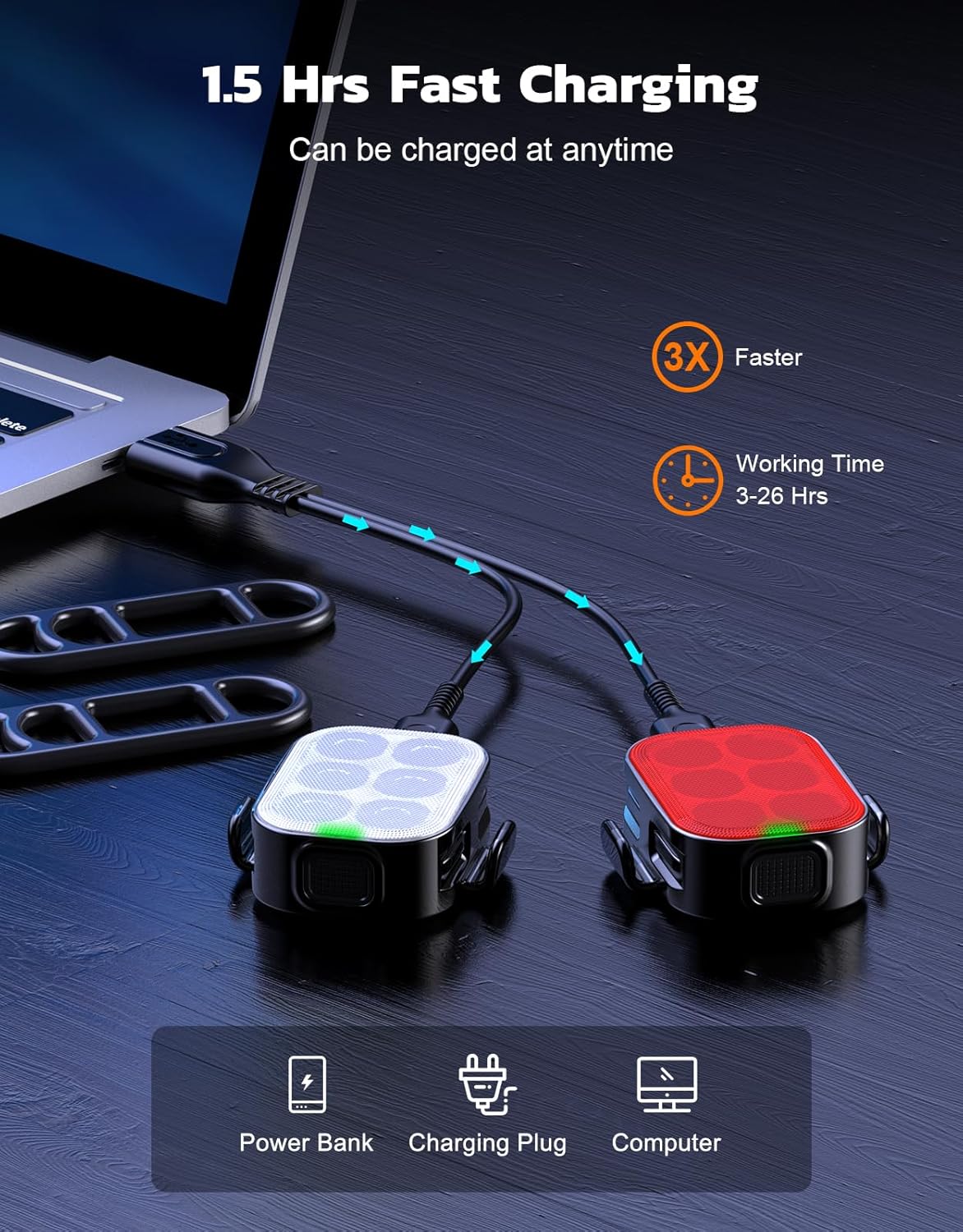 Ultra slank USB oplaadbare fietsverlichting set met 4+6 modi