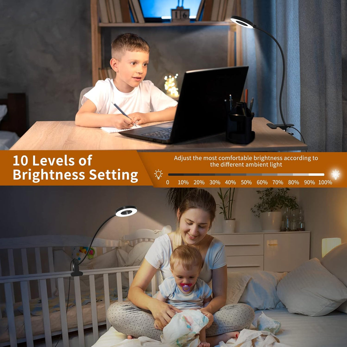 3 kleurmodi LED bureau klem lamp met flexibele gooseneck