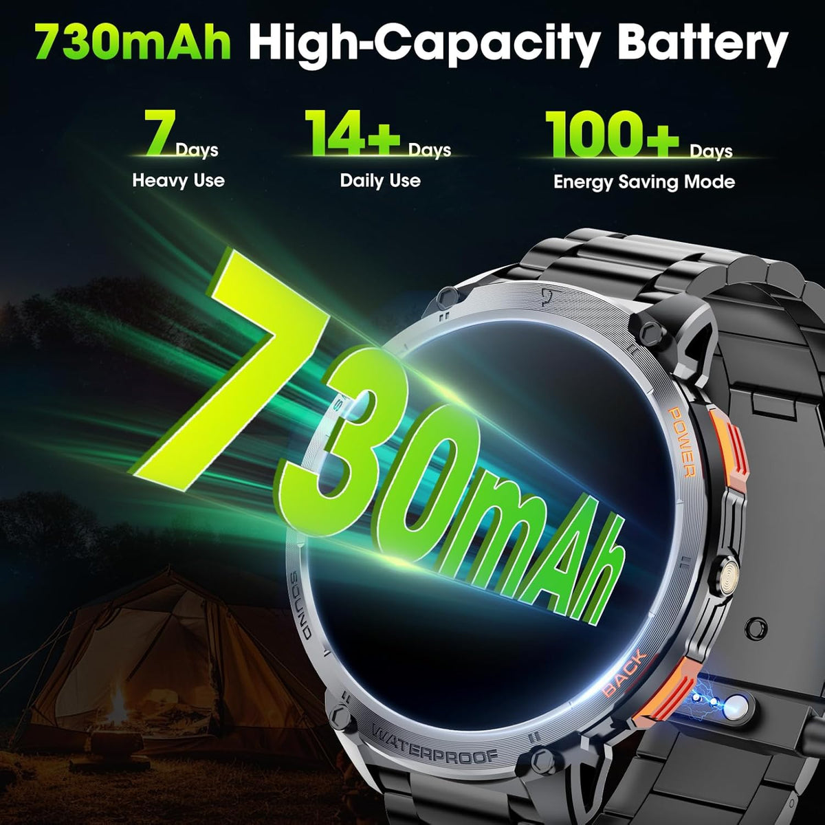 Herensmartwatch met 1,85-inch HD-scherm en fakkel
