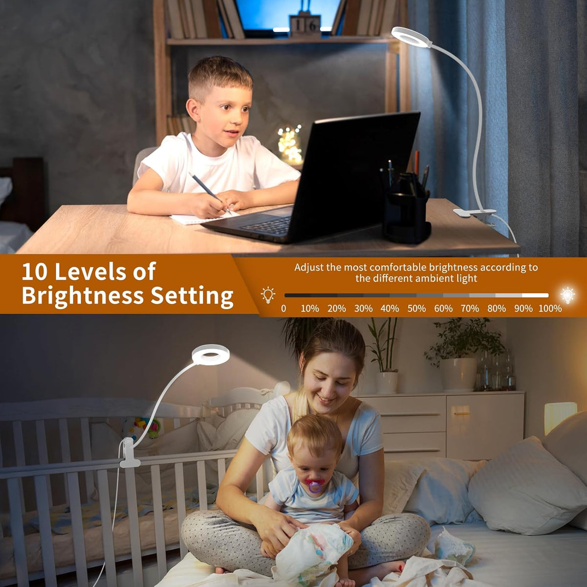3 kleurmodi LED bureau klem lamp met flexibele gooseneck