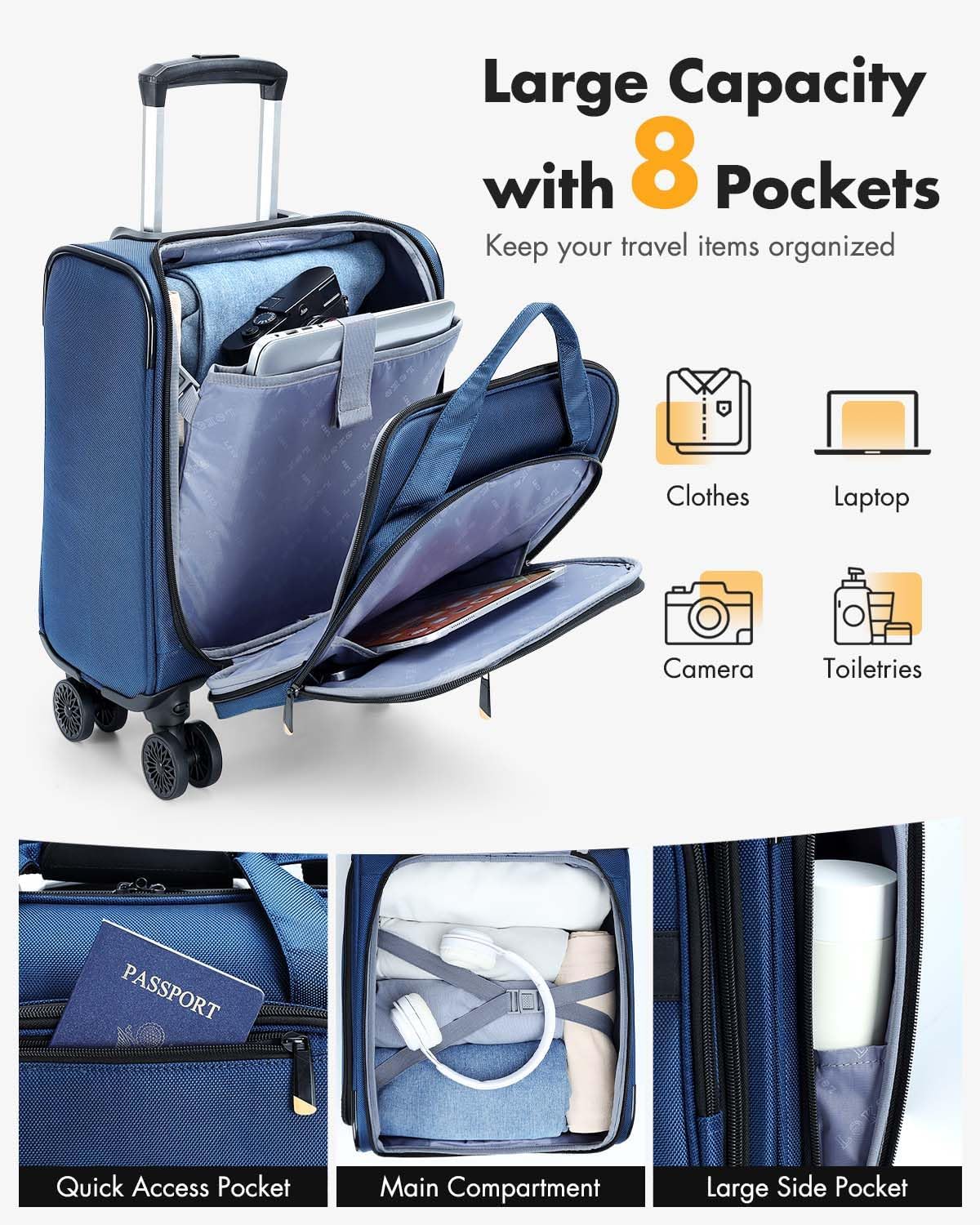 Luchthaven-Goedgekeurde handbagage trolley met spinnerwielen & laptopvak