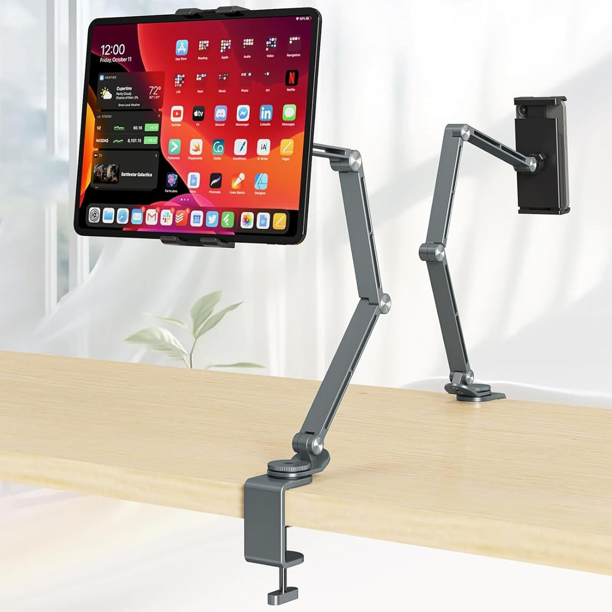 Verstelbare aluminium tablet desk stand met 360° rotatie