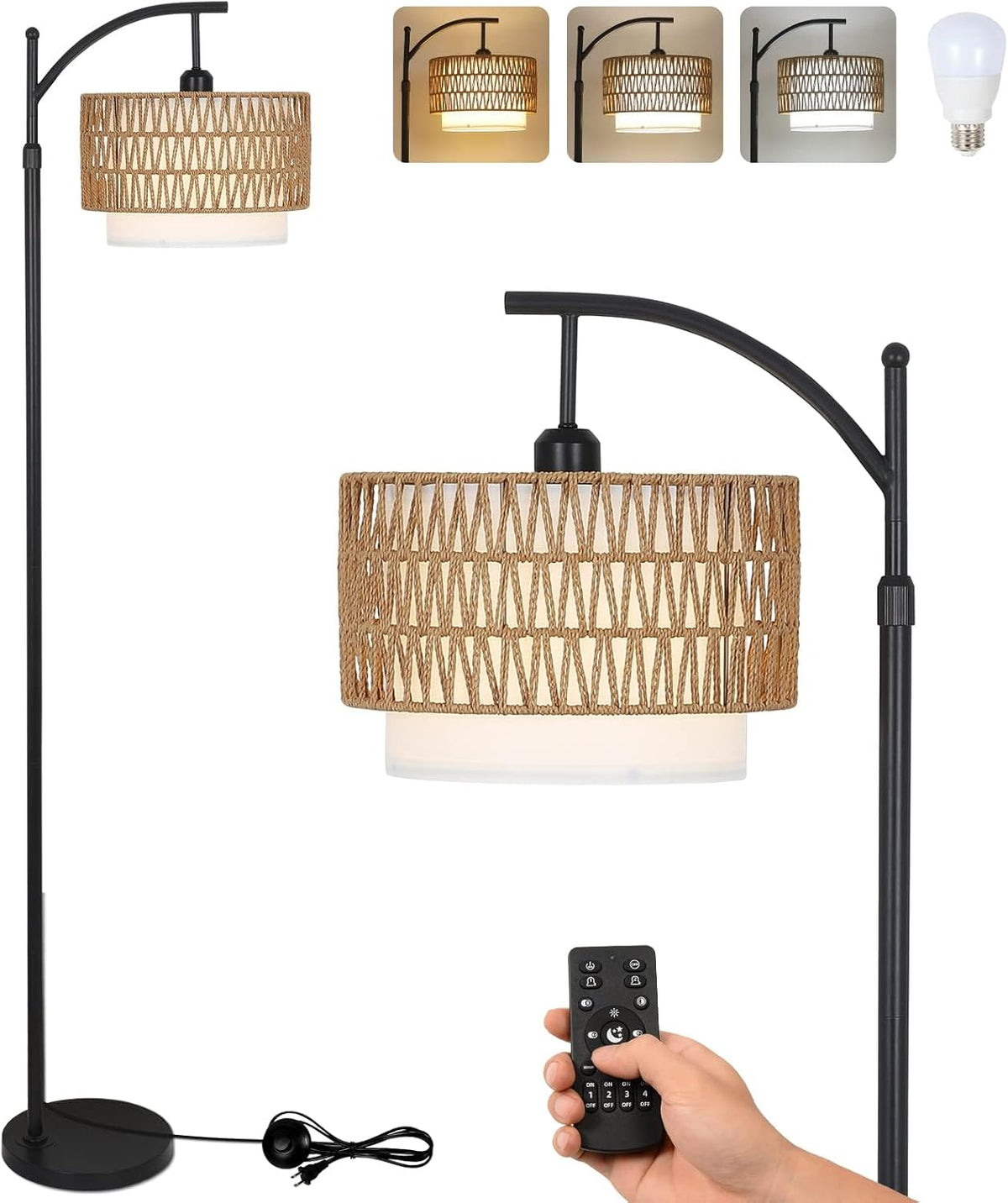 Boogvloerlamp met afstandsbediening & verwisselbare kappen