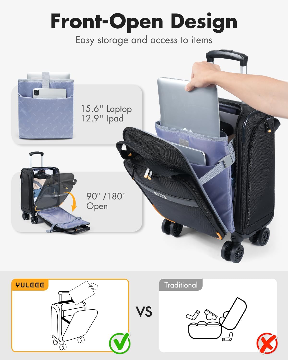 Luchthaven-Goedgekeurde handbagage trolley met spinnerwielen & laptopvak