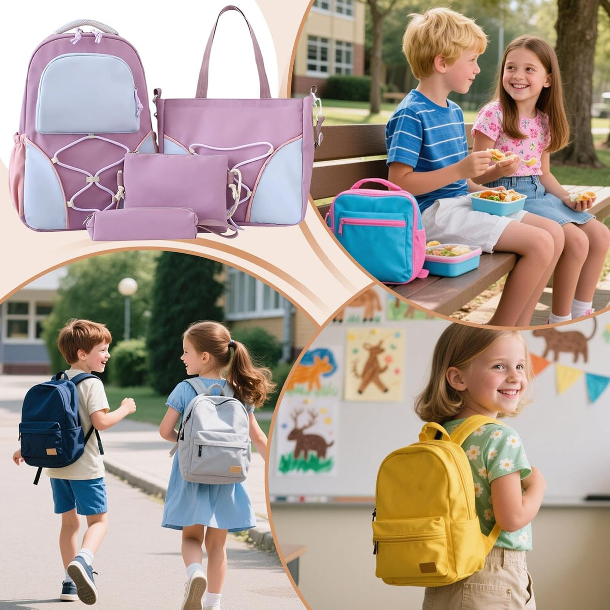 Schooltas set – grote capaciteit studentenrugzak met pennenhouder & tassen
