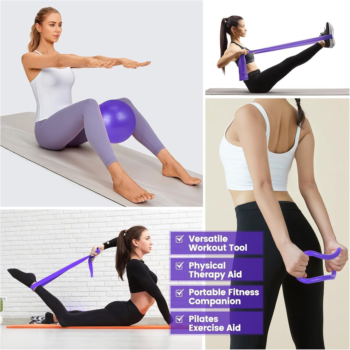 Thuis-pilatesset met ring, bal, banden en antislipsokken, 9-delige set