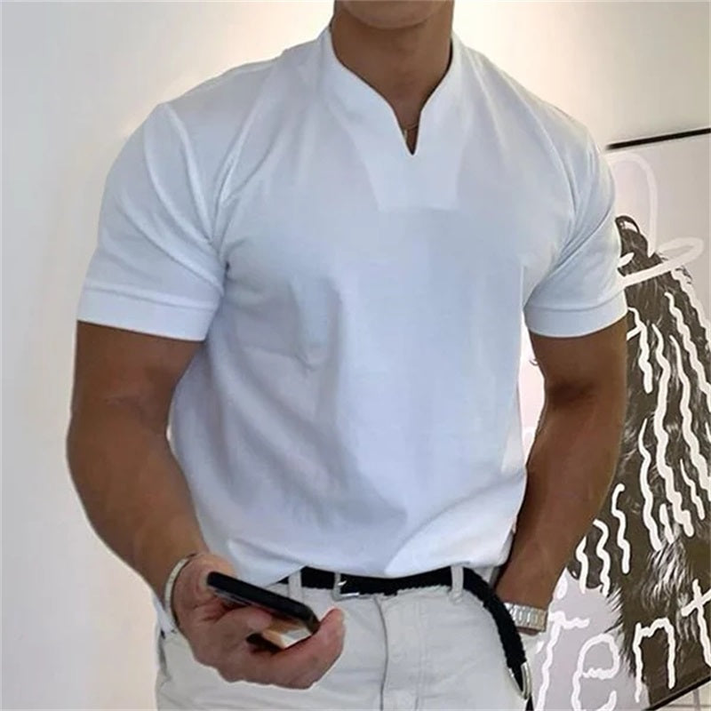 Ademend heren fitnessshirt met V-hals