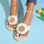 Boho slip-on sandalen met bloemdetail