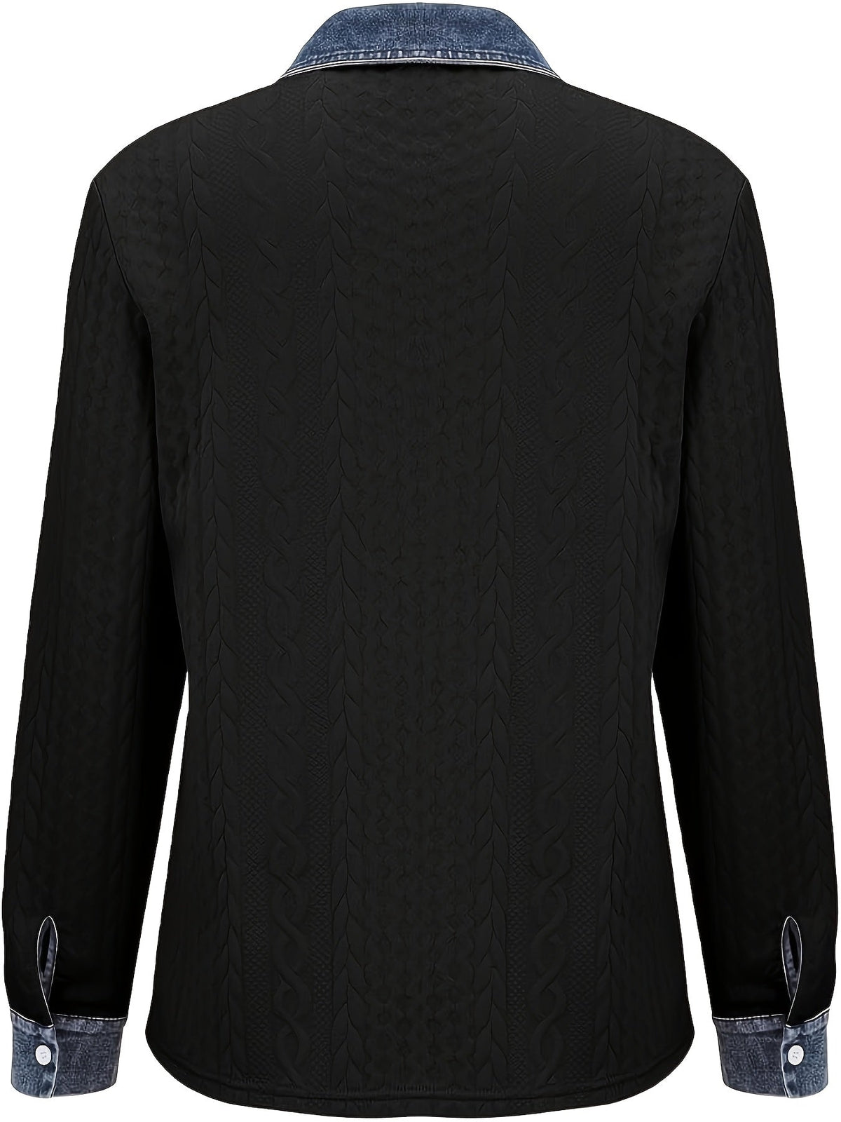 Kabelgebreid vest met contrasterende bies en borstzak