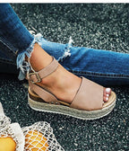 Dames plateau espadrille sandalen met sleehak & bandjes