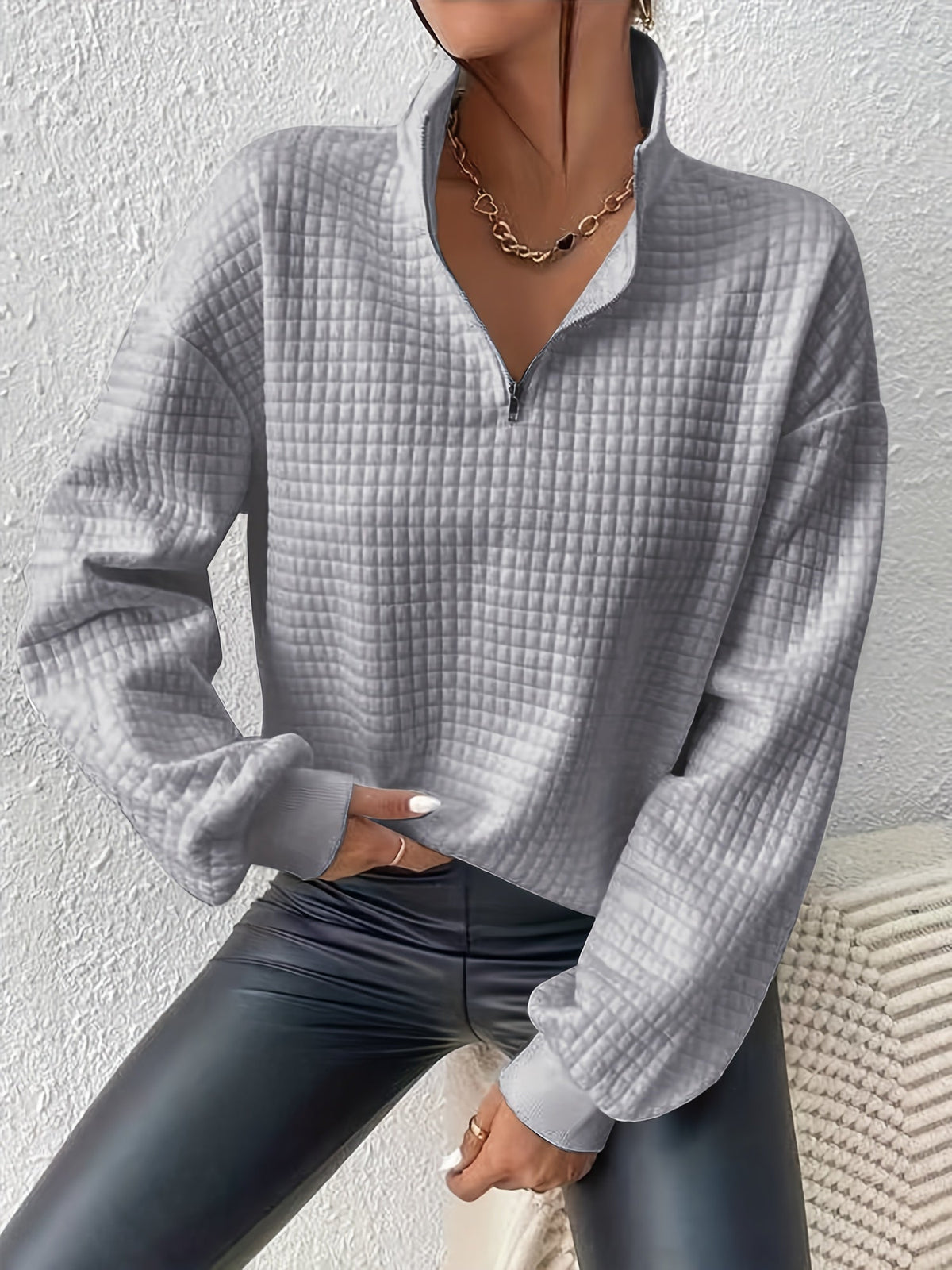 Pullover met wafelstructuur en kwartrits