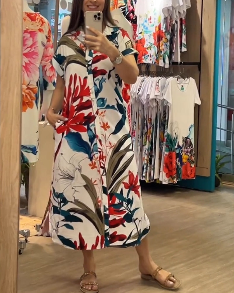 Zomerjurk met print & blazerkraag