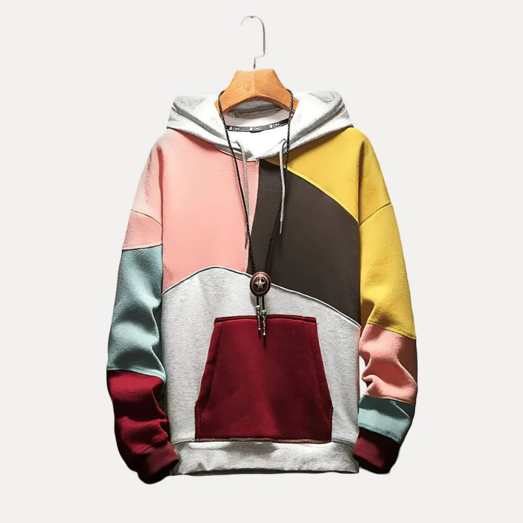 Gebreide heren hoodie met patchworkontwerp