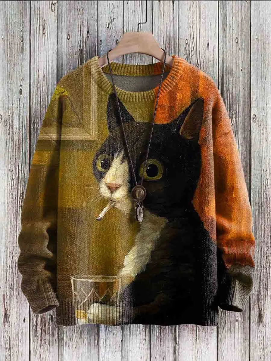Vrolijke kattenprint sweater voor vrouwen