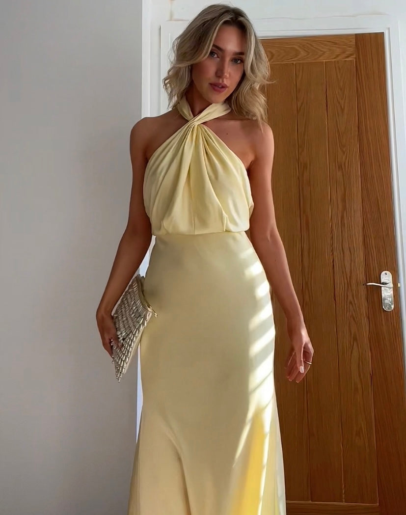 Halterneck-maxi-jurk voor dames met taille