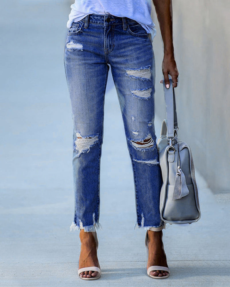 Dames ripped slim-fit jeans