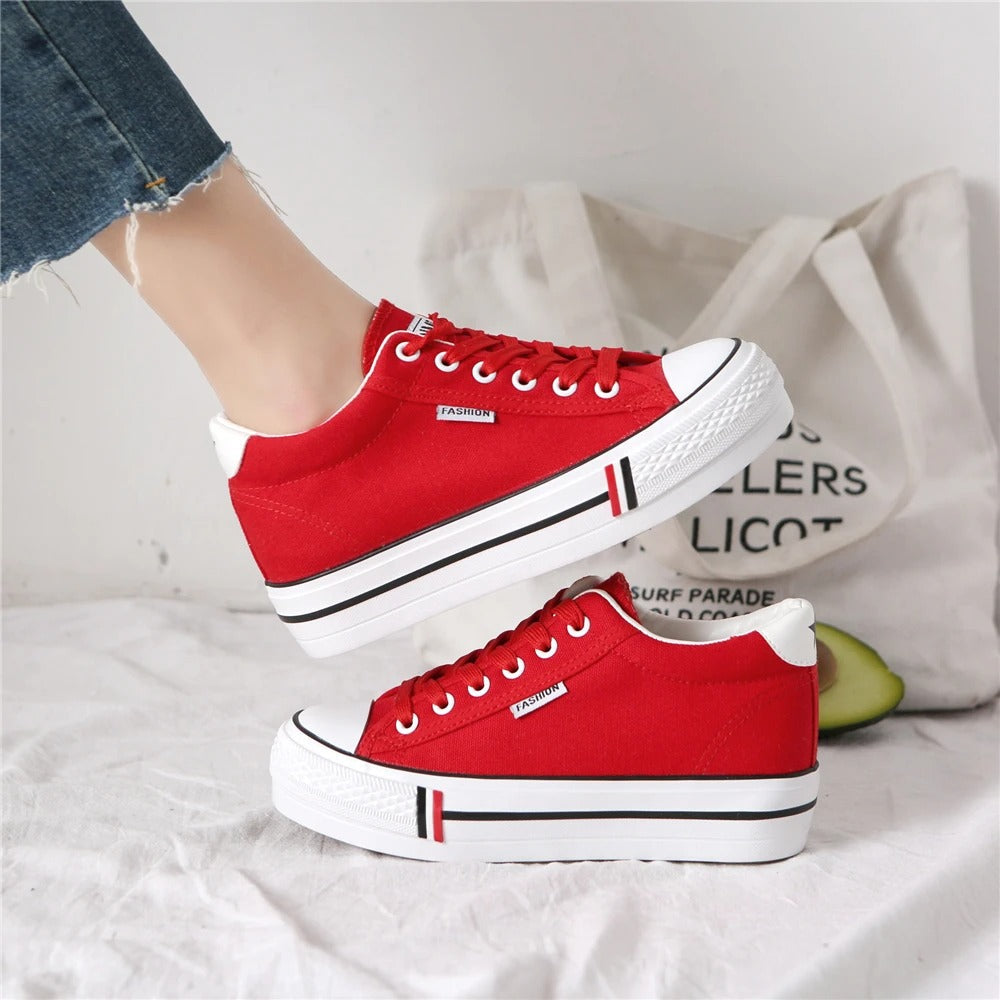 Dames canvas sneakers met plateauzool