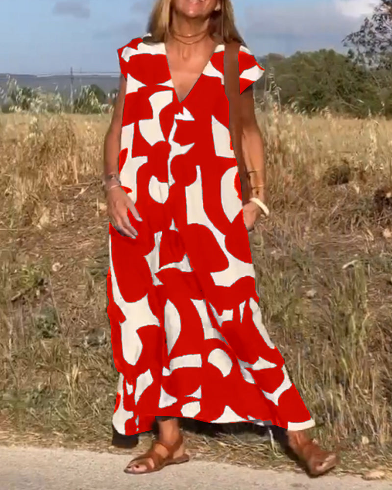 V-Hals maxi jurk met print