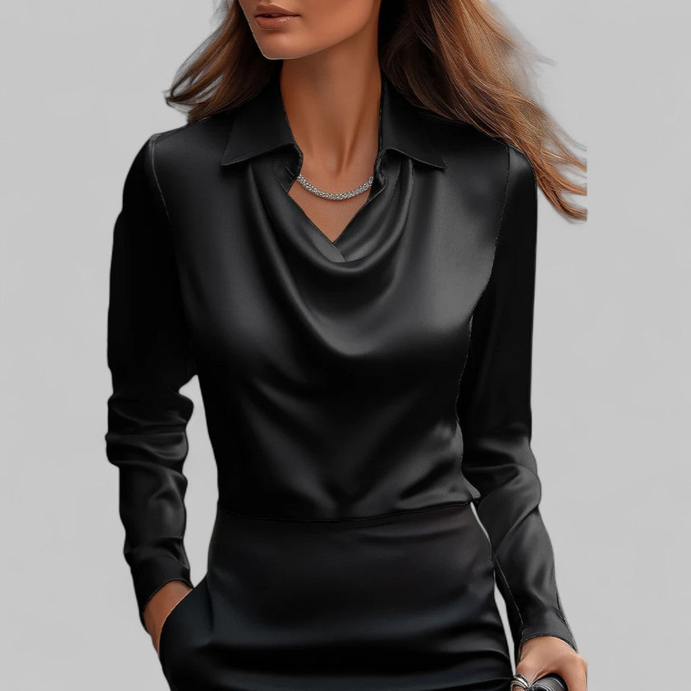 Tuba | Satijnen blouse met lange mouwen en gedrapeerde hals
