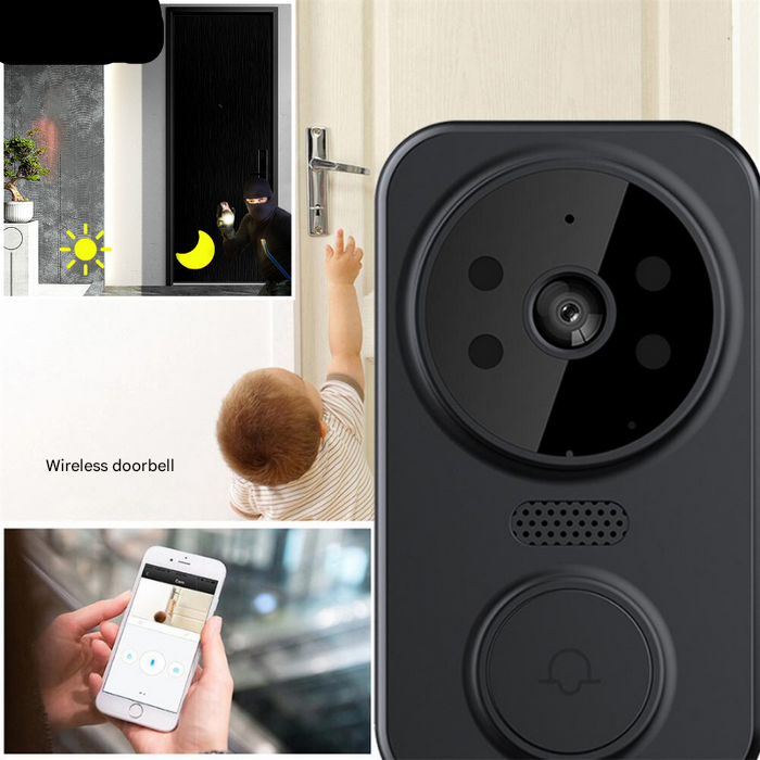 Zwarte slimme wi-fi deurbel met camera
