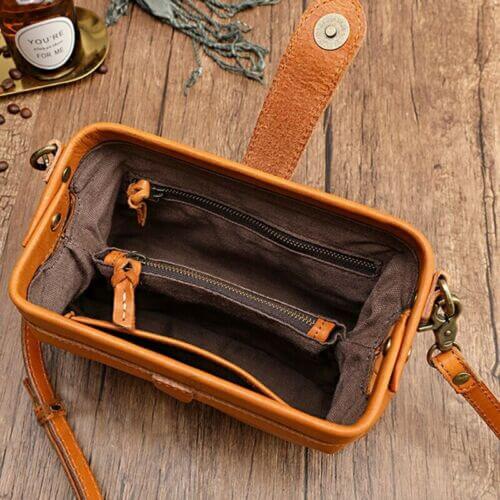 Leder retro crossbody handtas – materiaal: Italiaans gelooid leer — afbeelding 5