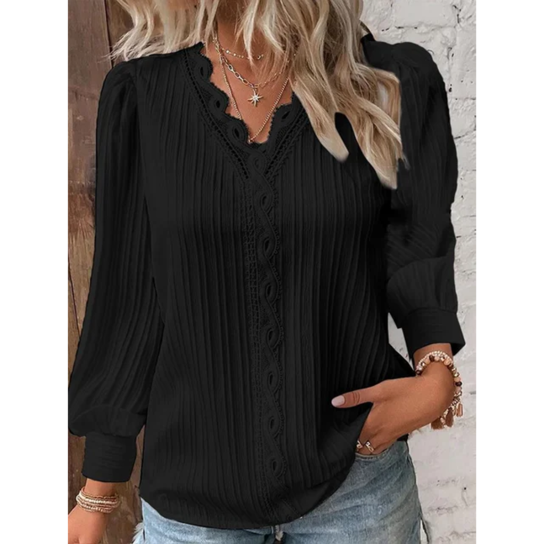 Damesblouse met V-hals en lange mouwen