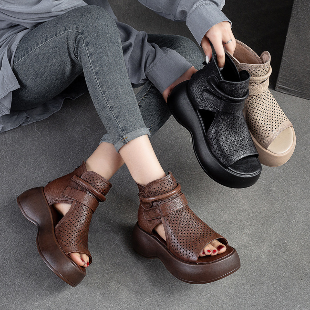 Leren sandalen dames met schokabsorberende zool