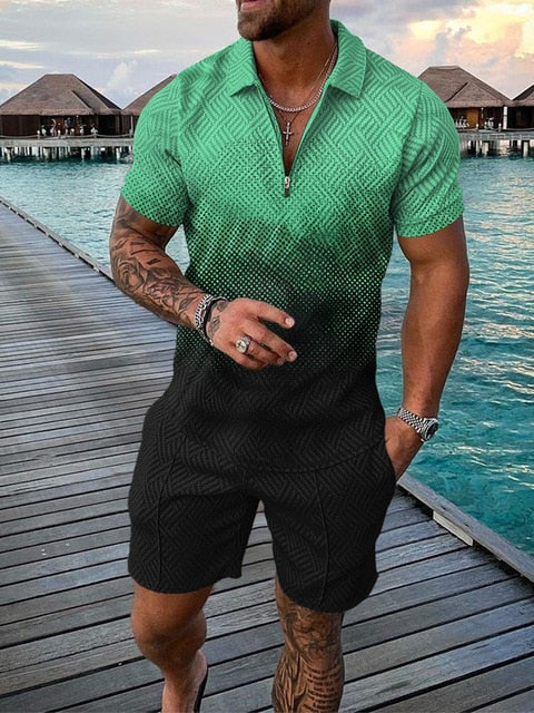 Tweedelige heren zomerset met polo en shorts