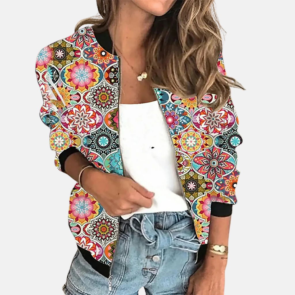 Dames retro bomberjack met print — afbeelding 23