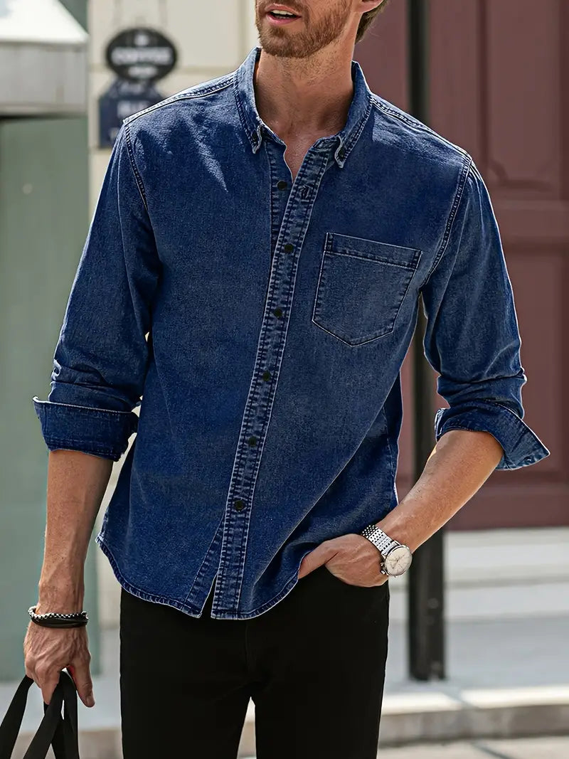 Herfst denim herenoverhemd
