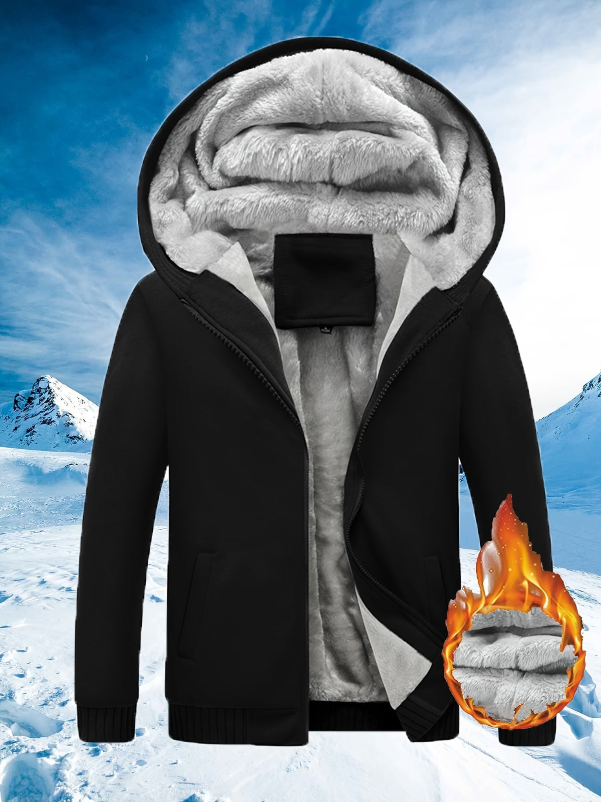 Winter warm fleece jack met capuchon