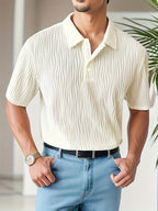 Wit casual gestreept golfshirt