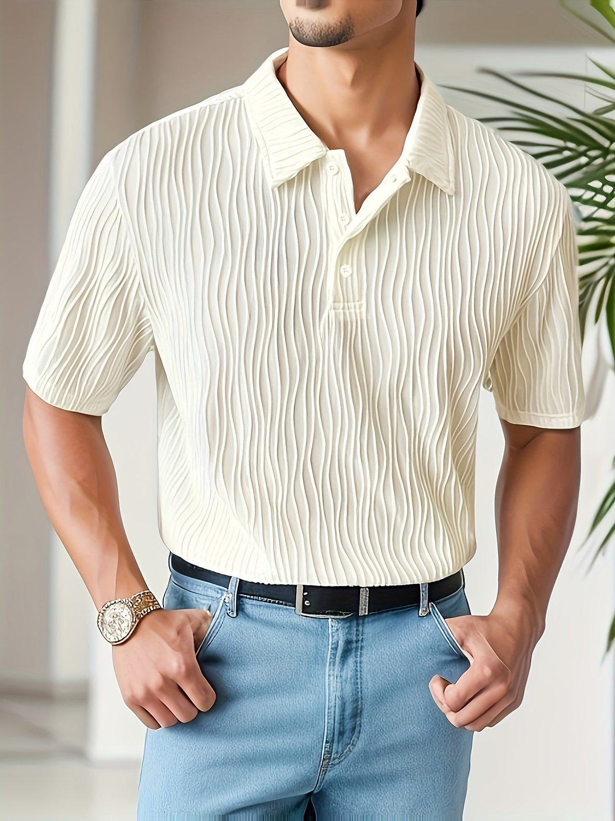 Wit casual gestreept golfshirt