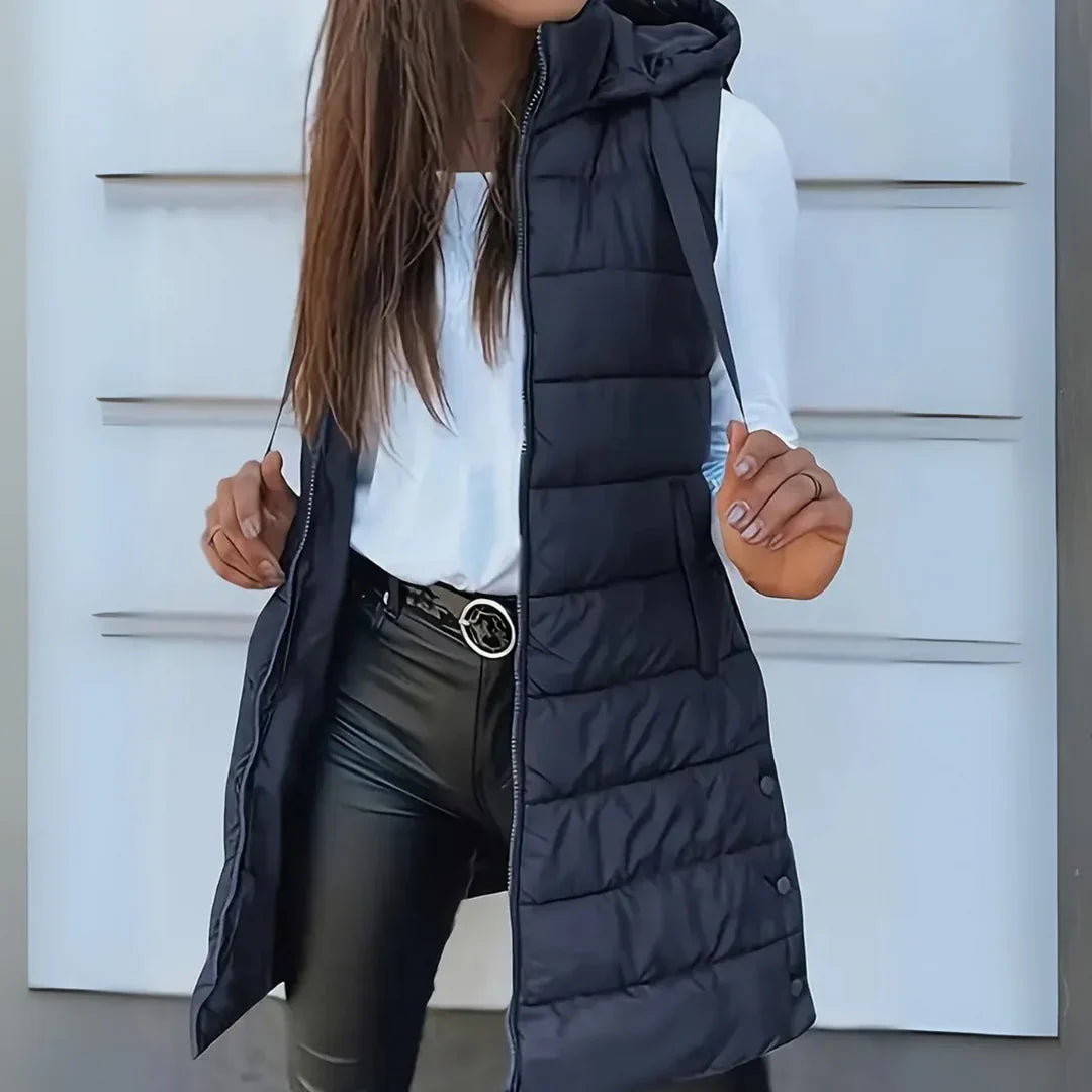Naima | Lange gewatteerde bodywarmer met capuchon