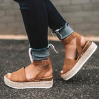 Dames plateau espadrille sandalen met sleehak & bandjes