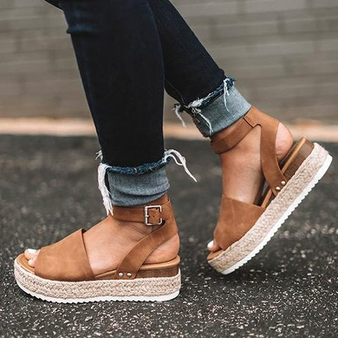 Dames plateau espadrille sandalen met sleehak & bandjes