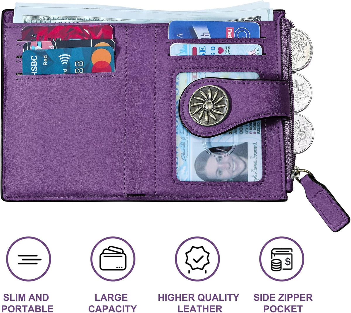 Dunne bifold RFID dames portemonnee met ritsvak