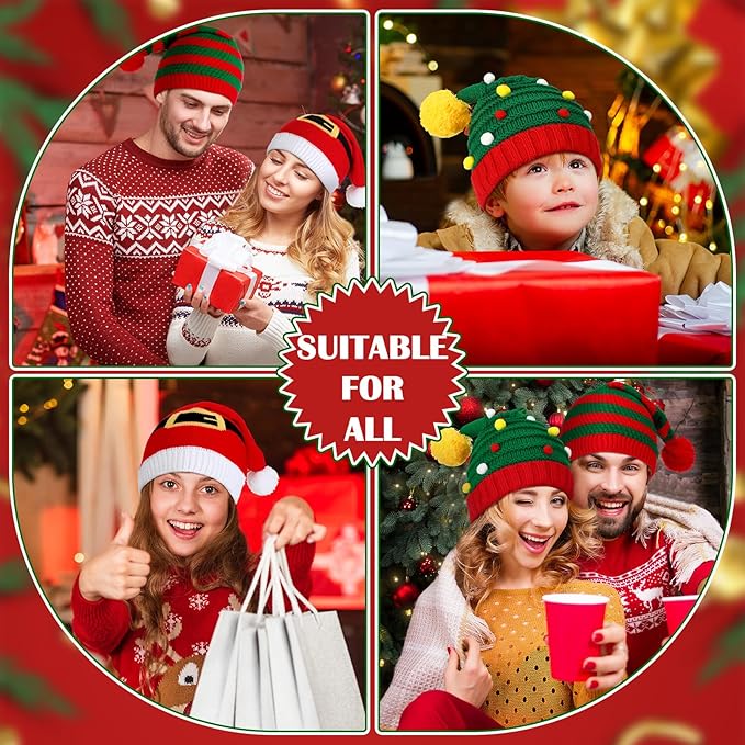 Gebreide kerstman & elf mutsen set