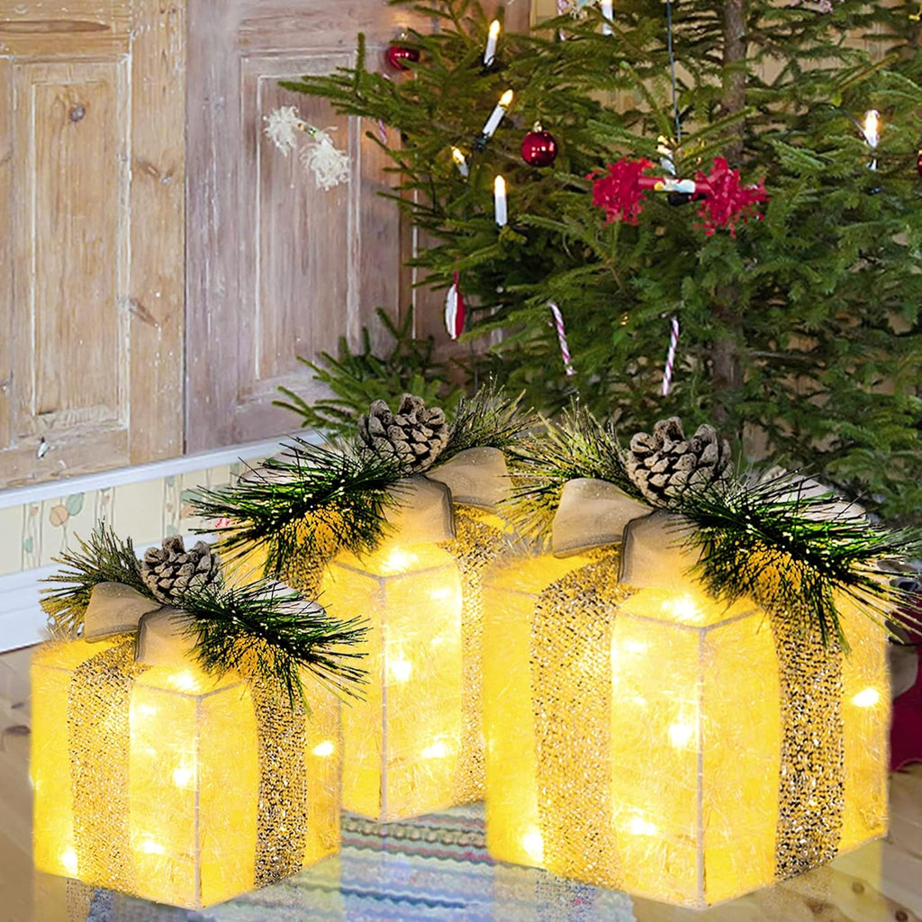 Verlichte kerstcadeau dozen