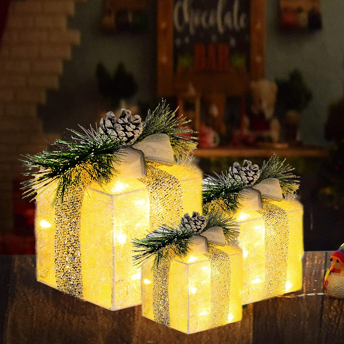 Verlichte kerstcadeau dozen