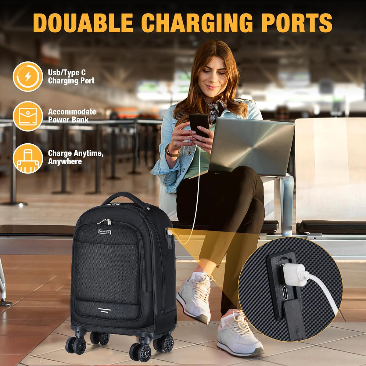 30L laptop trolley met 4 spinner wielen & ontwerp